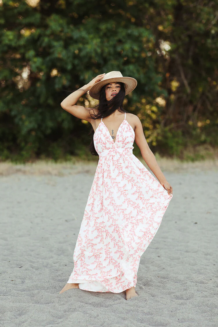 Martinique Coral Floral Maxi Dress