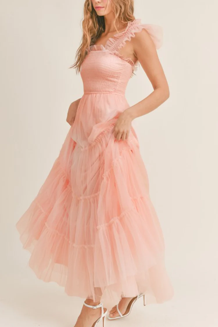 Fiori Tulle Tiered Maxi Dress - Pink - FINAL SALE