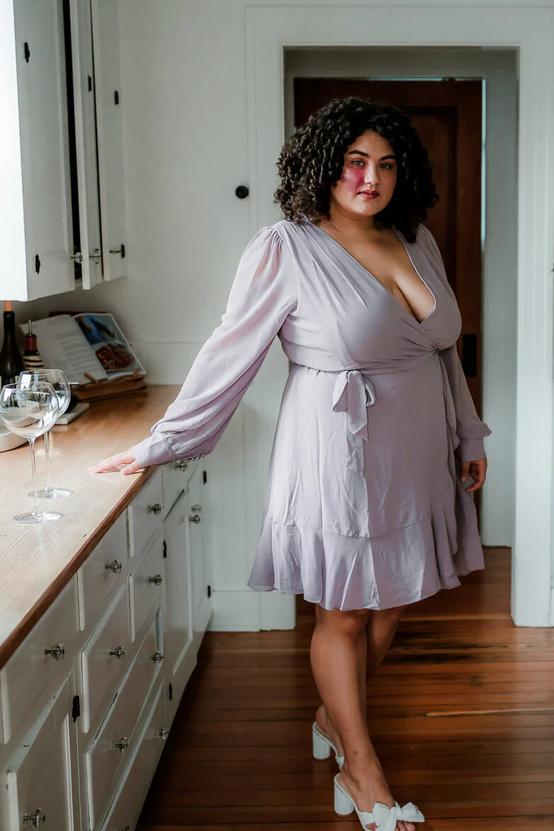 Leslie Mauve Wrap Mini Dress