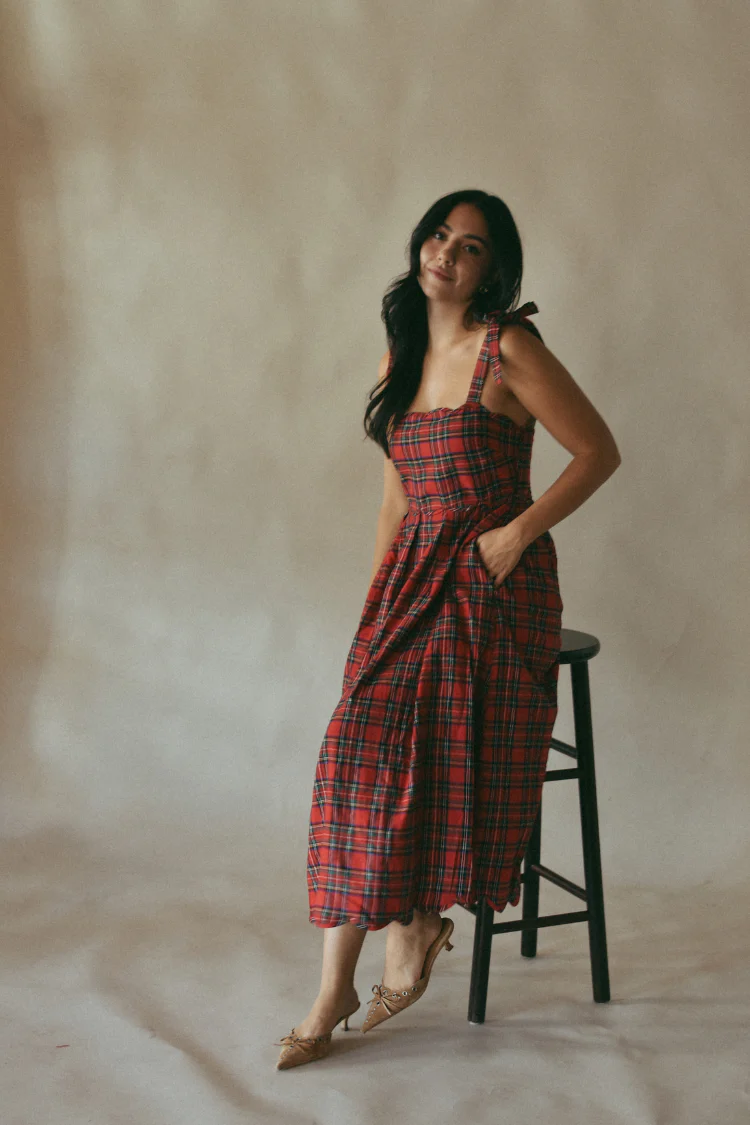 Eleanore Red Plaid Midi Dress