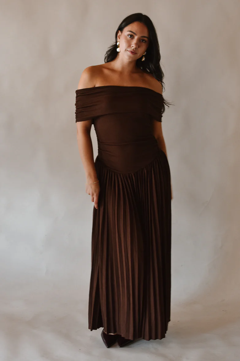 Pia Off the Shoulder Maxi Dress - Chocolate Brown
