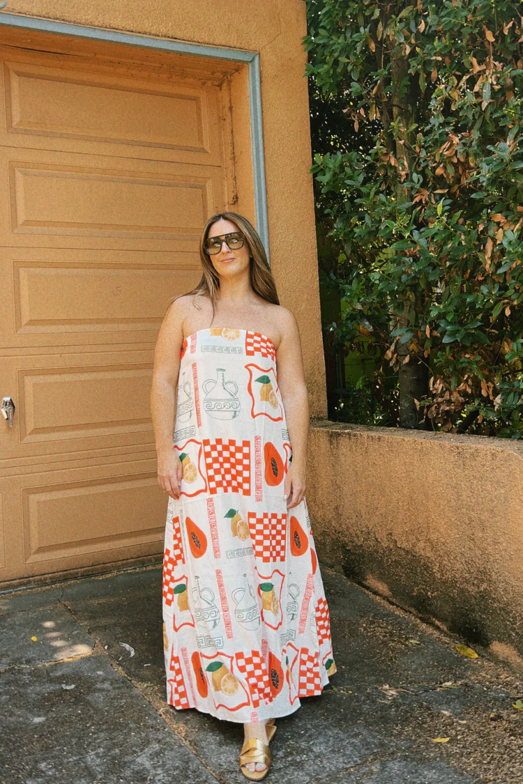 Costa Nova Strapless Fruit Print Maxi Dress - White - FINAL SALE