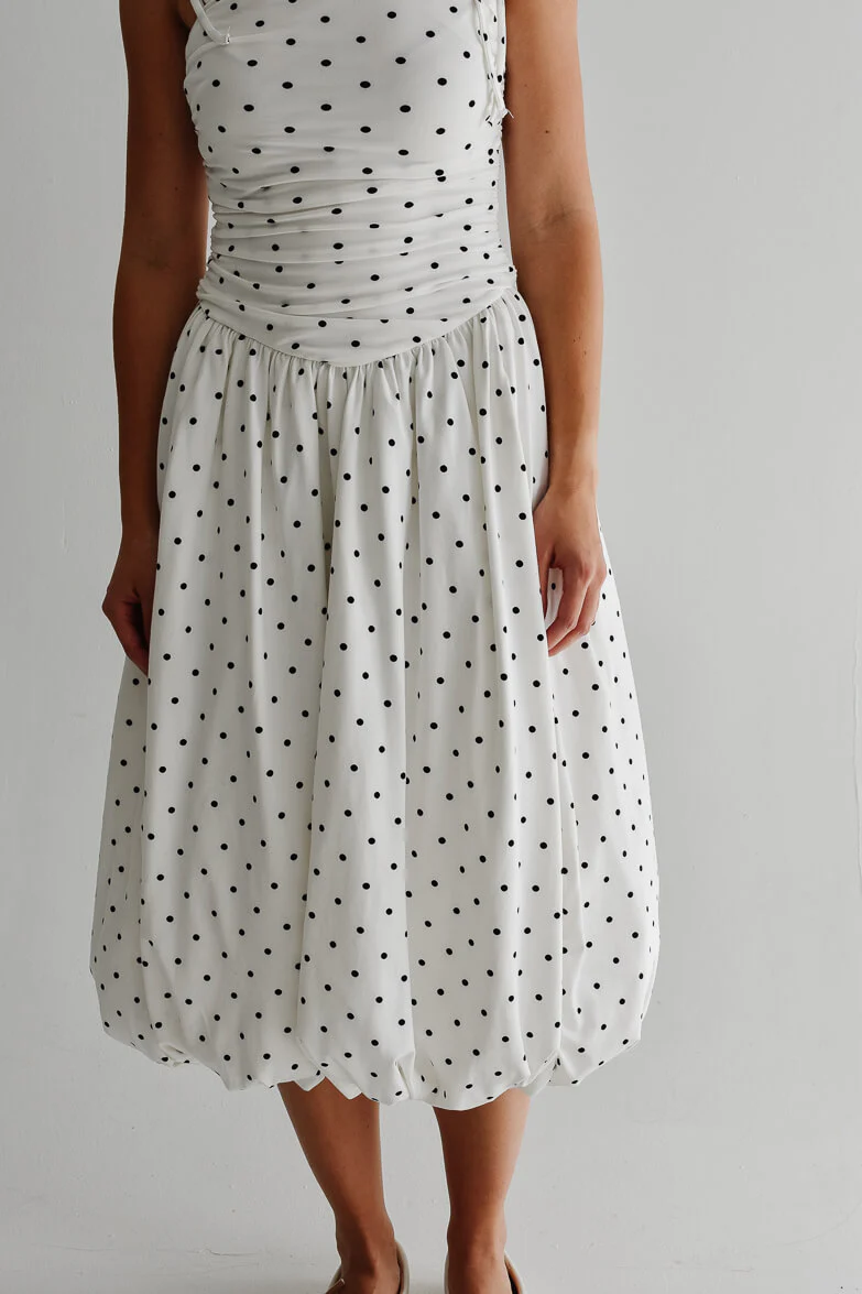 Paige Polka Dot Dropwaist Midi Dress - White - FINAL SALE