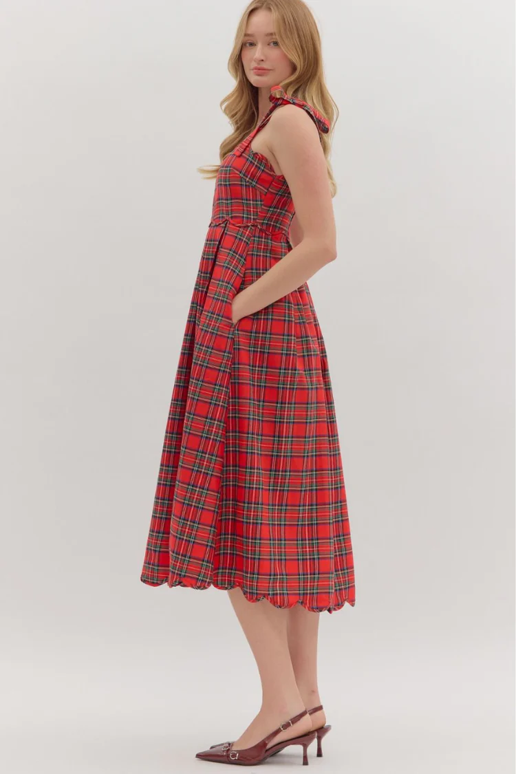 Eleanore Red Plaid Midi Dress