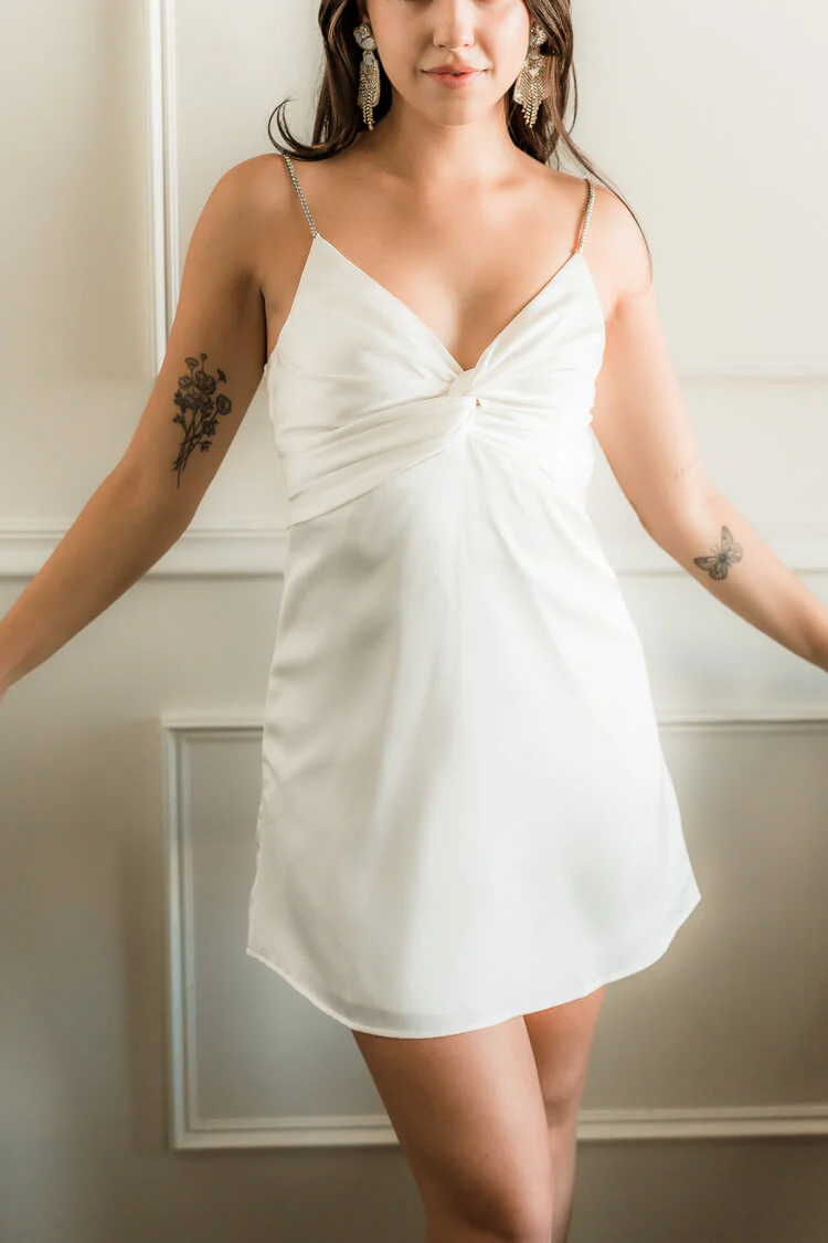 Reem Silky Mini Dress With Rhinestone Straps - FINAL SALE