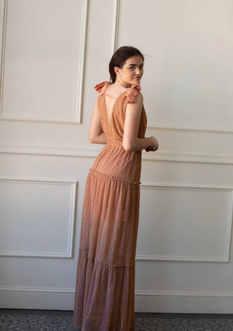 Halle Shoulder Tie Deep V Maxi