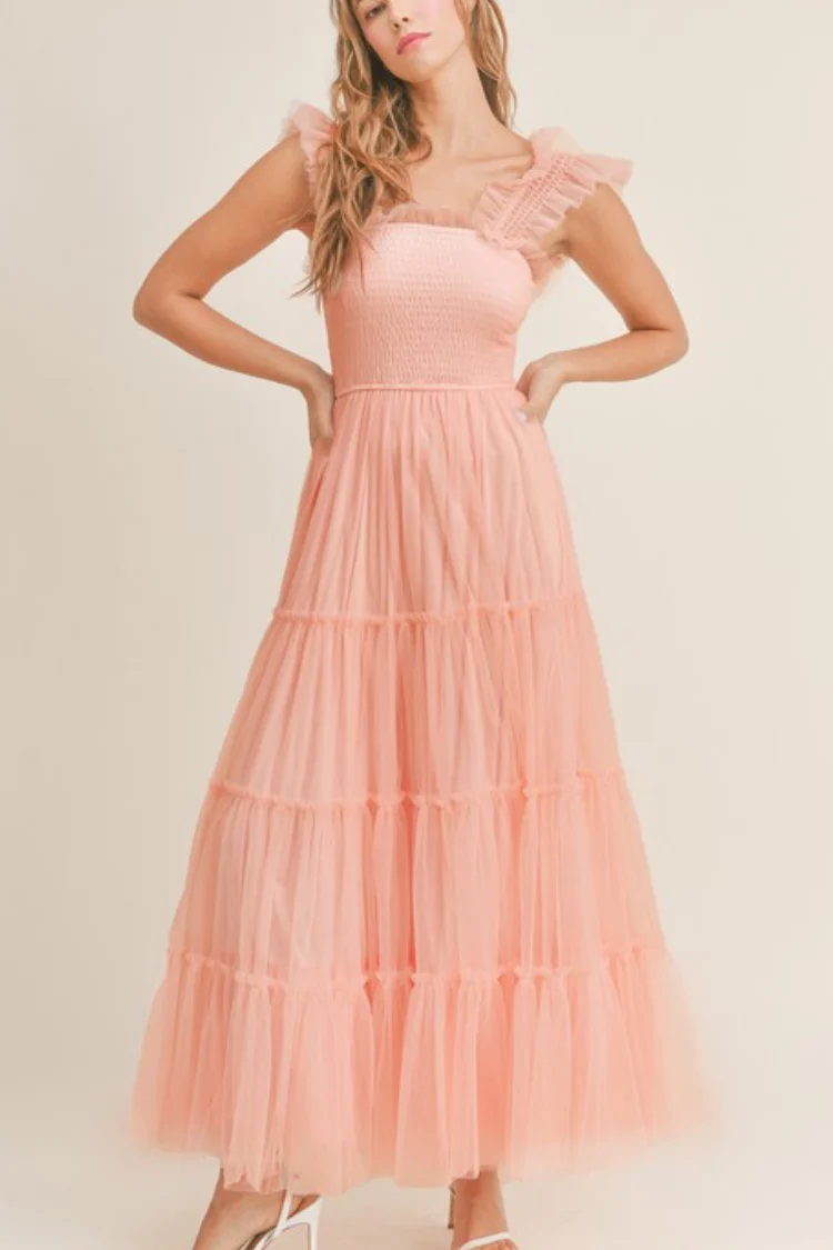 Fiori Tulle Tiered Maxi Dress - Pink - FINAL SALE