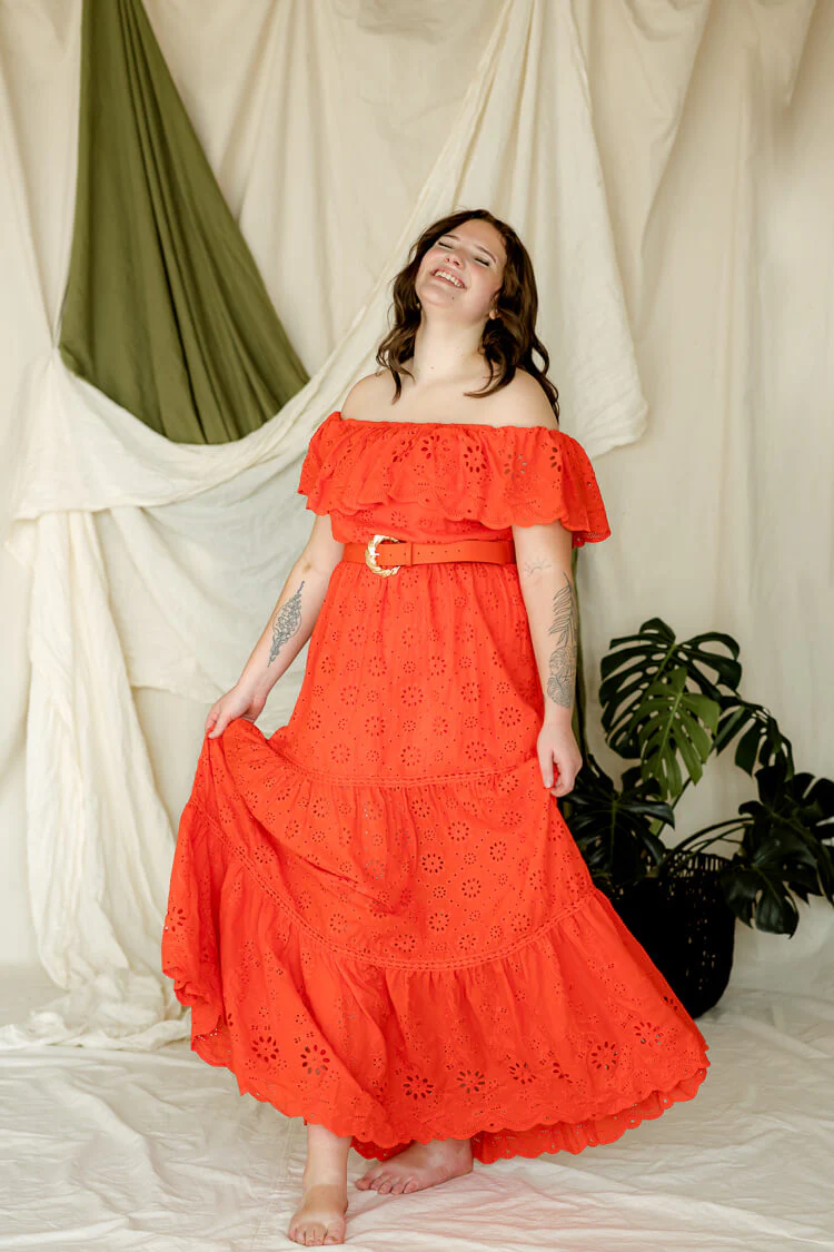 Cecilia Orange Eyelet Maxi Dress