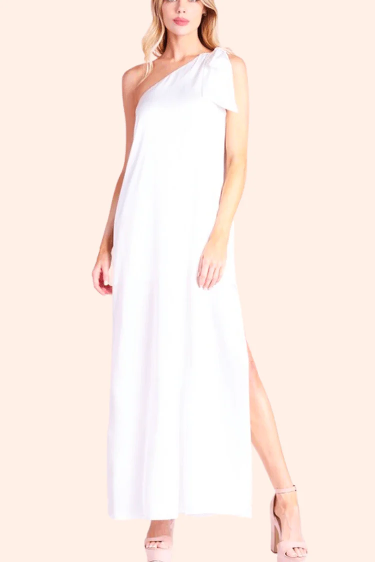 San Miguel One Shoulder Silky Maxi Dress - White - FINAL SALE