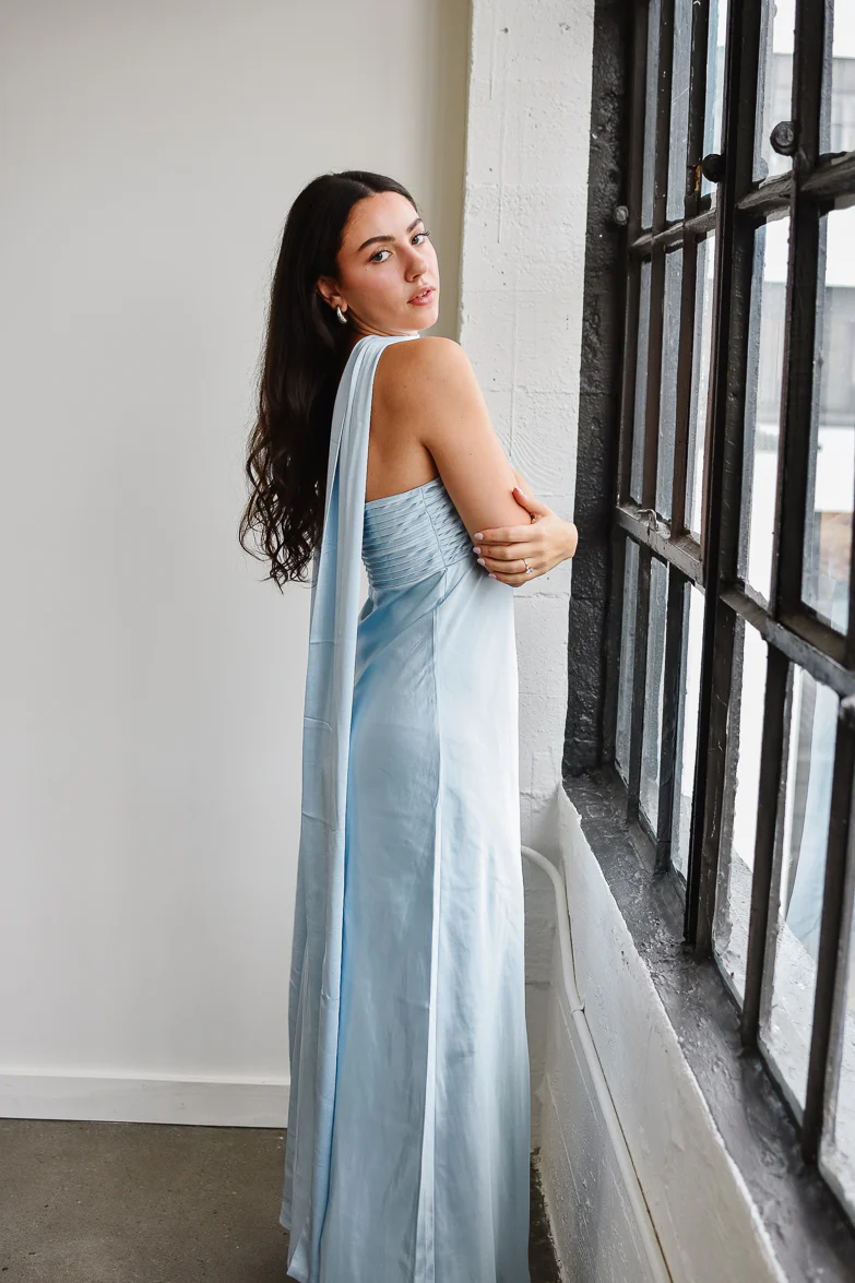 Elsa Ice Blue Maxi Dress with Neck Scarf