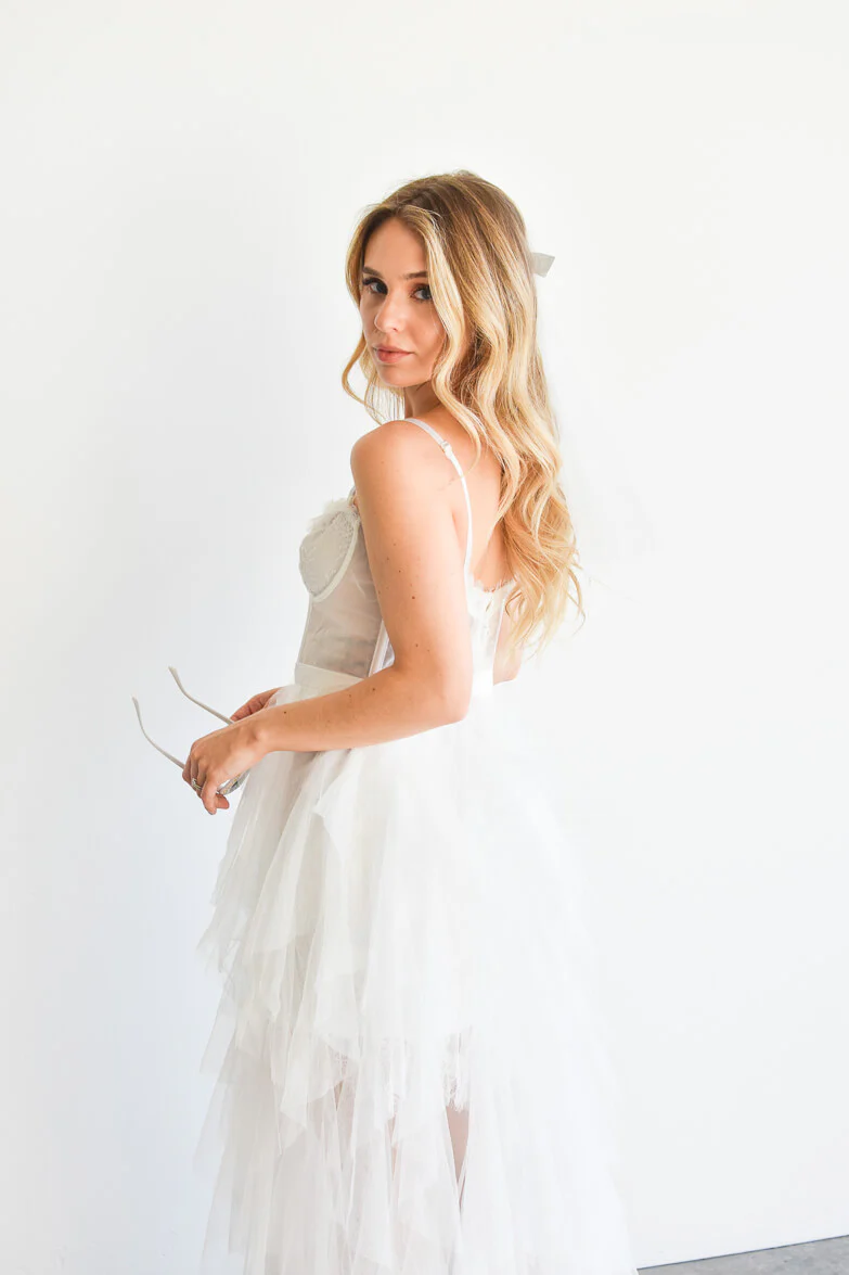 Elysée Lace Bustier Tulle High Low Maxi Dress