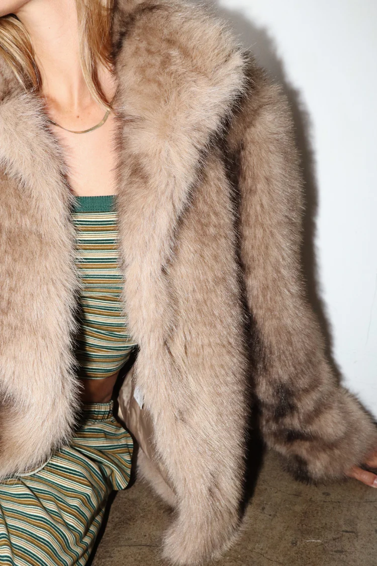 Faux Fur Collar Button Jacket