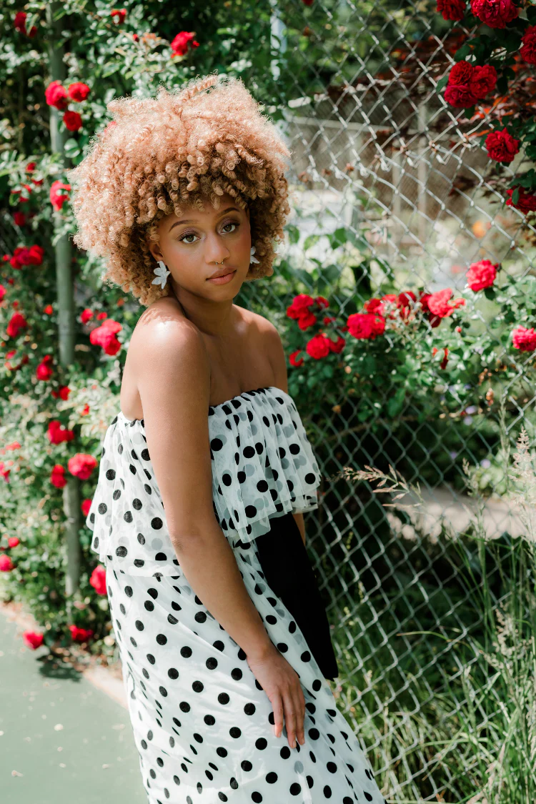 Marne Polka Dot Strapless Midi Dress