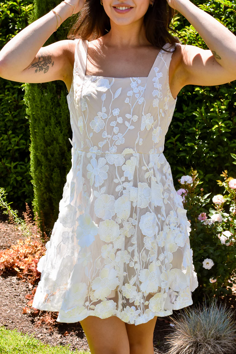 Elsa White Floral Applique Mini Dress