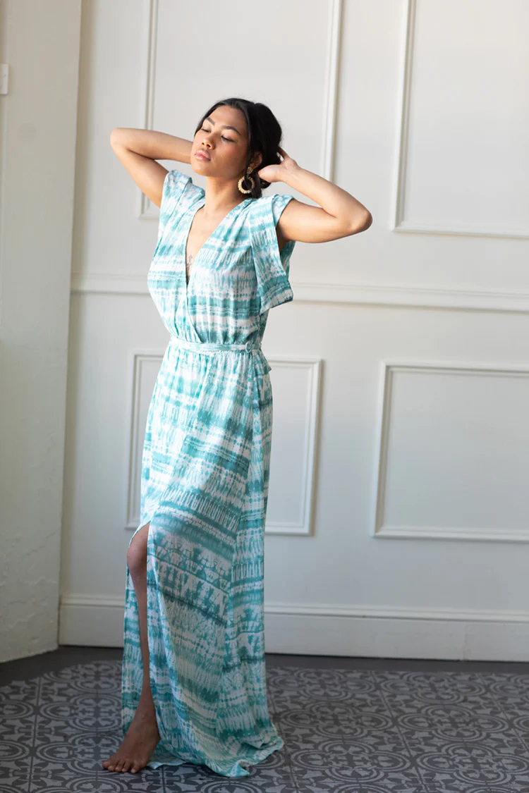St. Barts Teal Tie-Dye Kimono Maxi Dress - FINAL SALE