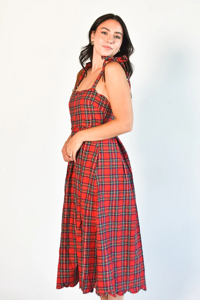 Eleanore Red Plaid Midi Dress
