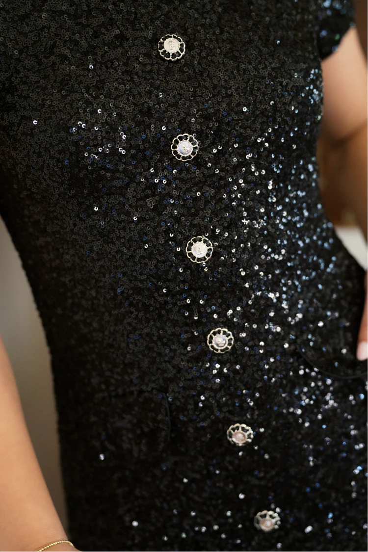 Gramercy Black Sequin Mini Shirtdress