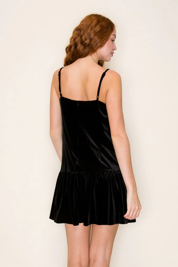 Eva Studded Black Velvet Mini Dress