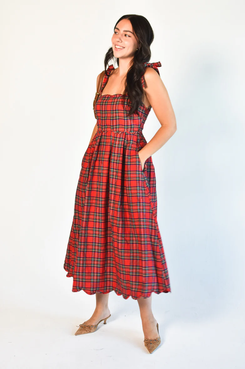 Eleanore Red Plaid Midi Dress