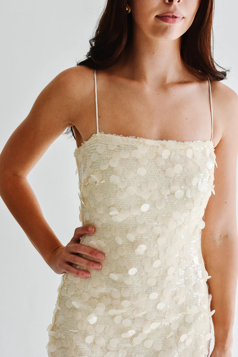 Reine Cream Sequin Sheath Dress