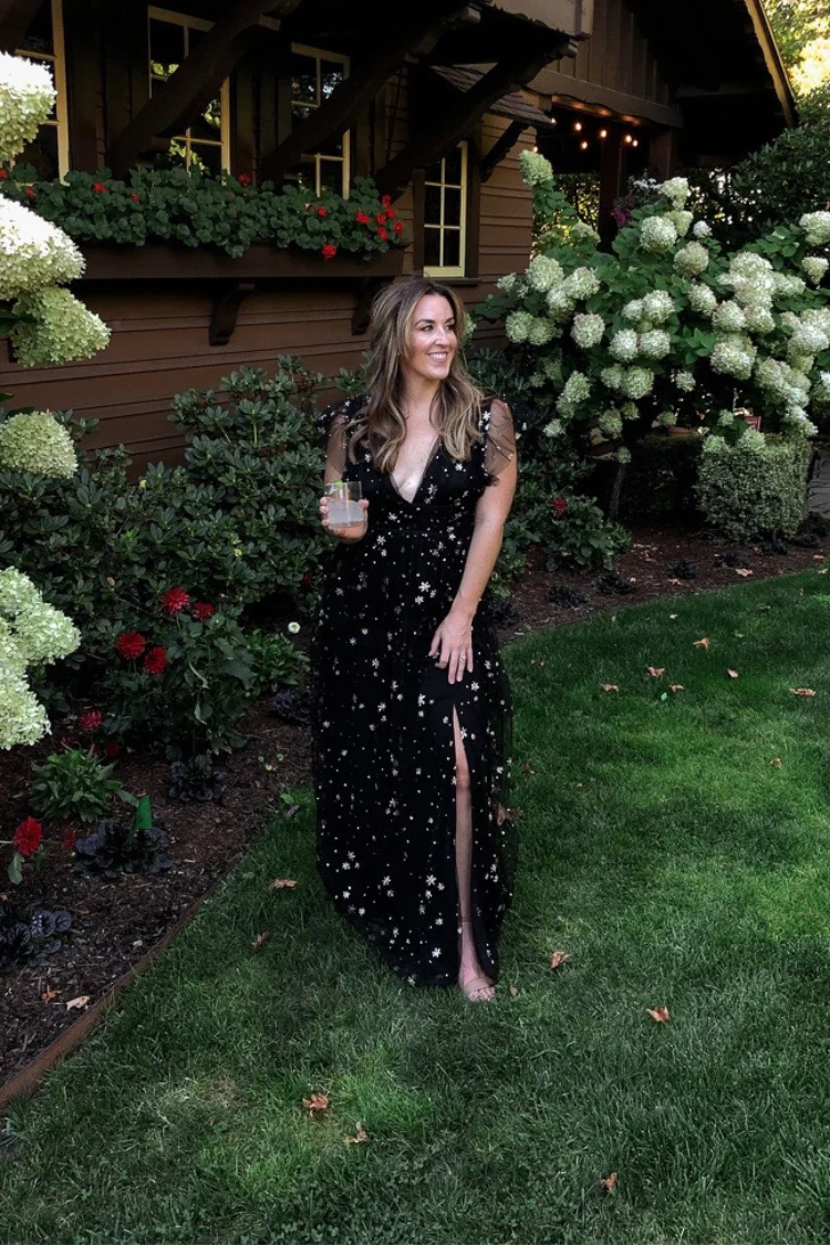 Starry Eyed Sequin Star Mesh Maxi - Black