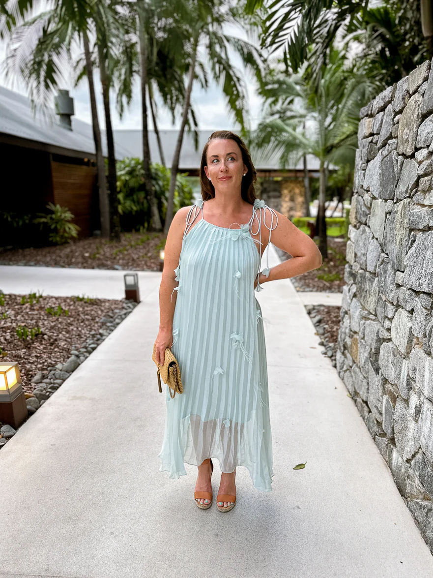 Isla 3D Floral Midi Dress - Soft Teal