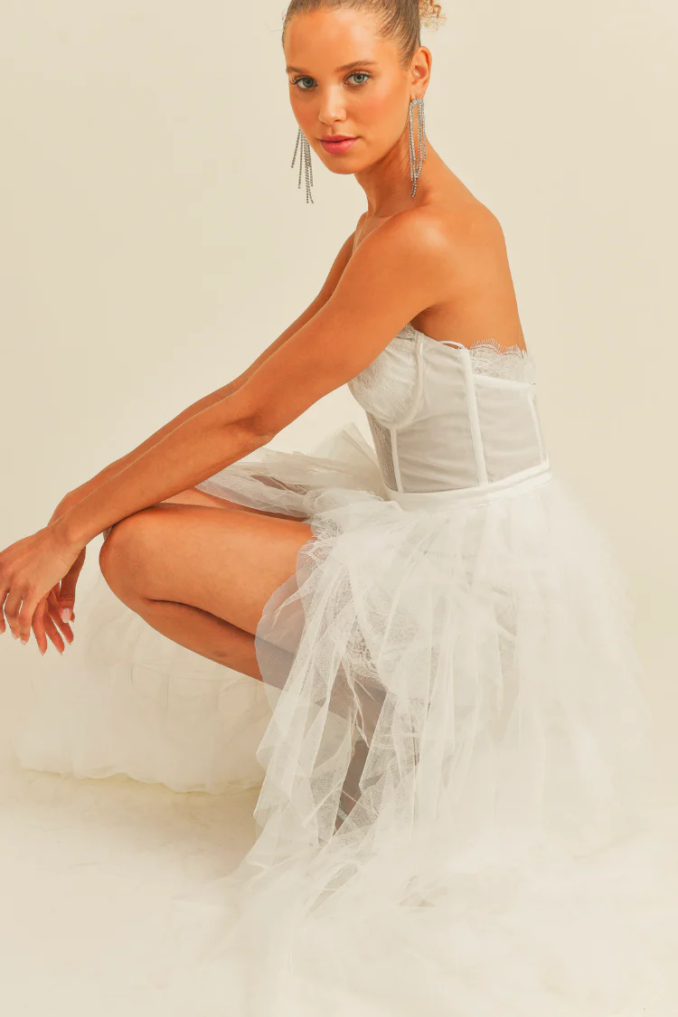 Elysée Lace Bustier Tulle High Low Maxi Dress