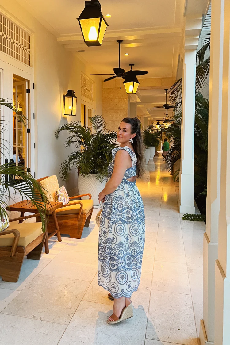 Marisol Blue and White Eyelet Midi Dress