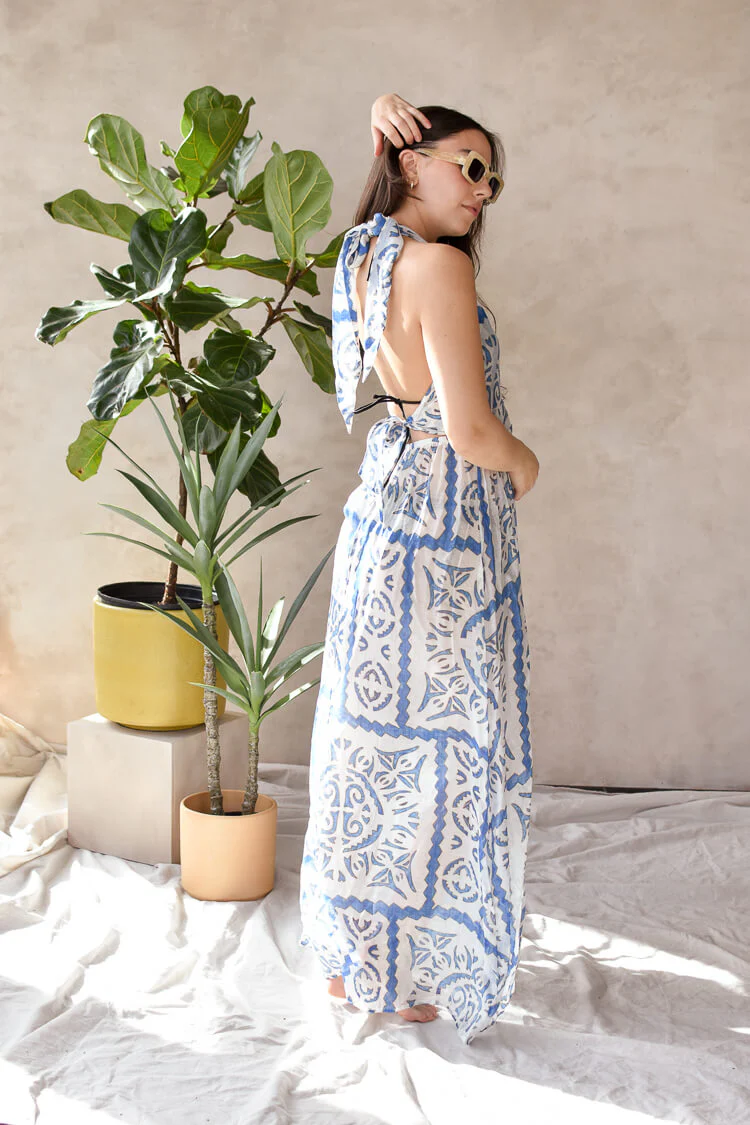 Oia Blue Tile Beach Cover-Up