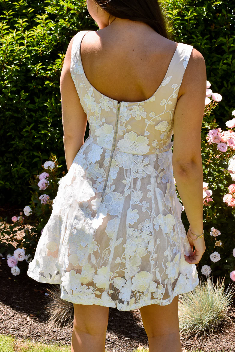 Elsa White Floral Applique Mini Dress