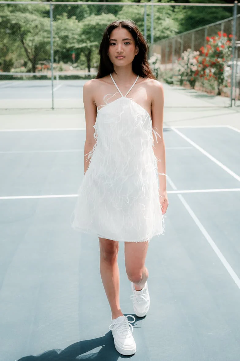 Rehearsal White Feather Mini Dress