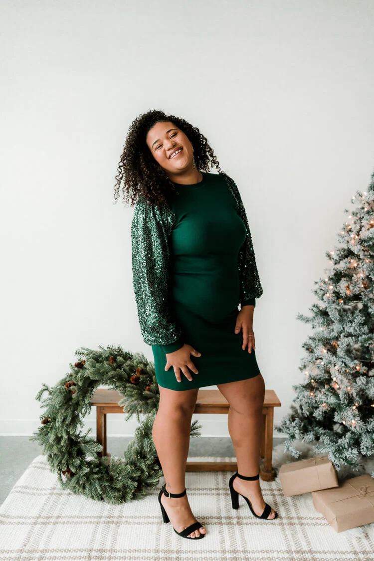 Frankie Green Sequin Sleeve Midi Dress