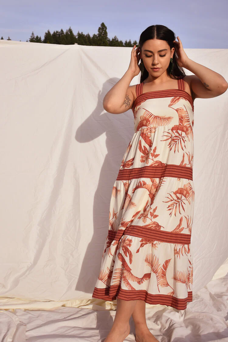 Playa Carillo Palm Print Maxi Dress - Terracotta