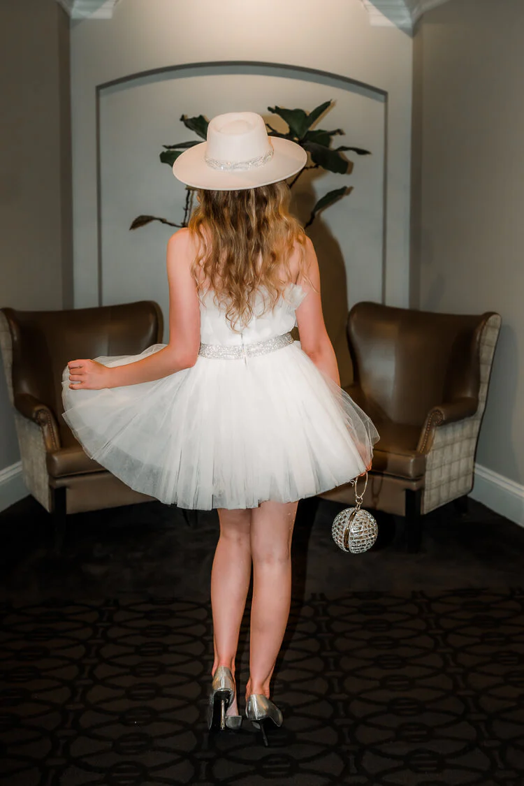 Greyson White Tulle Mini Dress with Rhinestone Belt - FINAL SALE