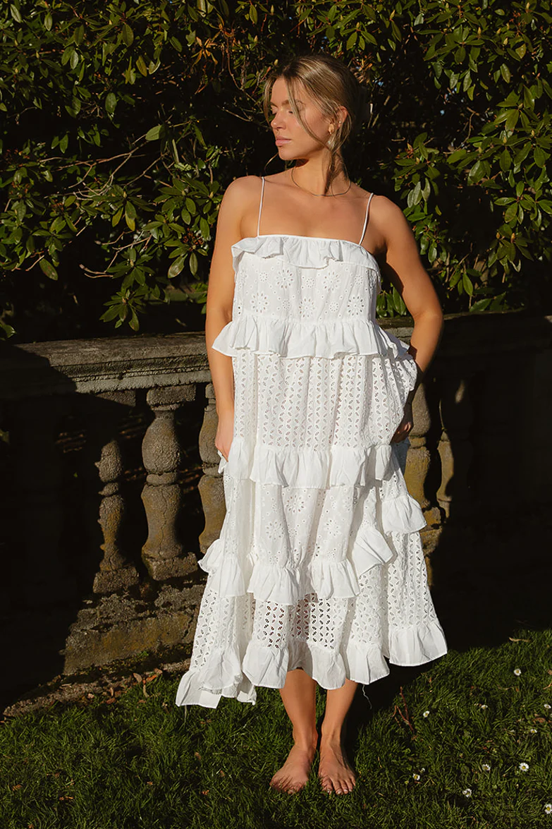 Portofino Tiered Eyelet Midi Dress