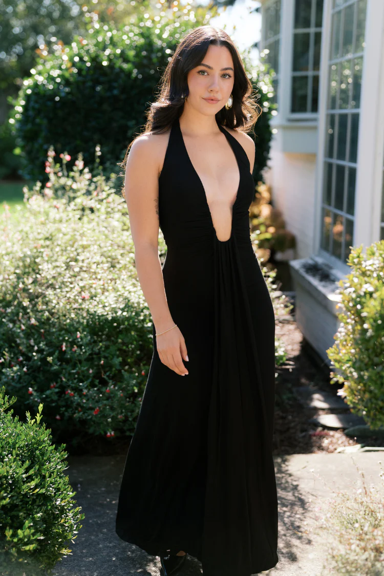 Rhoda Black Plunge Maxi Dress