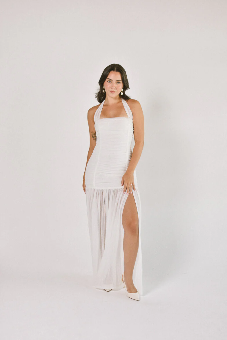 Estelle Ruched Maxi Dress - White