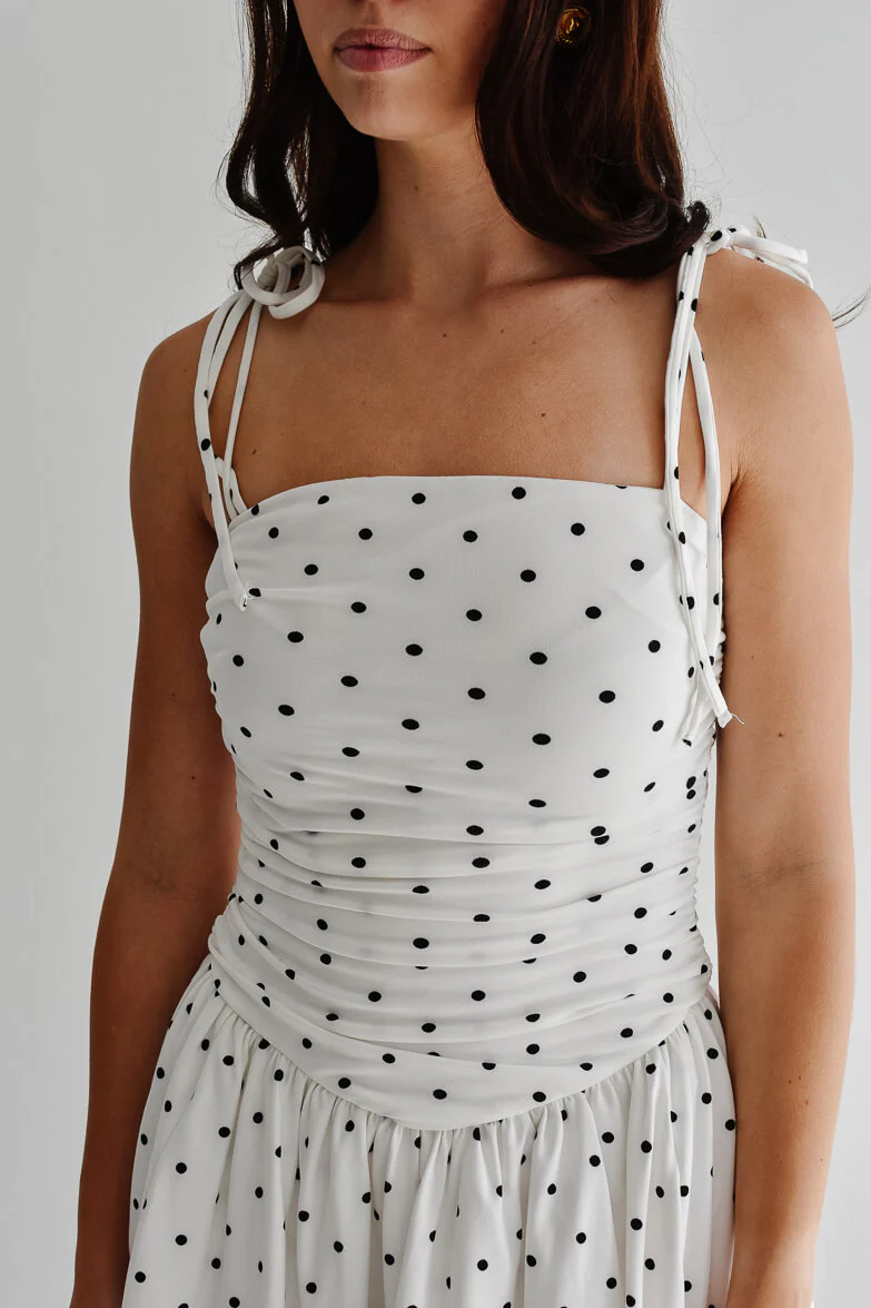 Paige Polka Dot Dropwaist Midi Dress - White - FINAL SALE