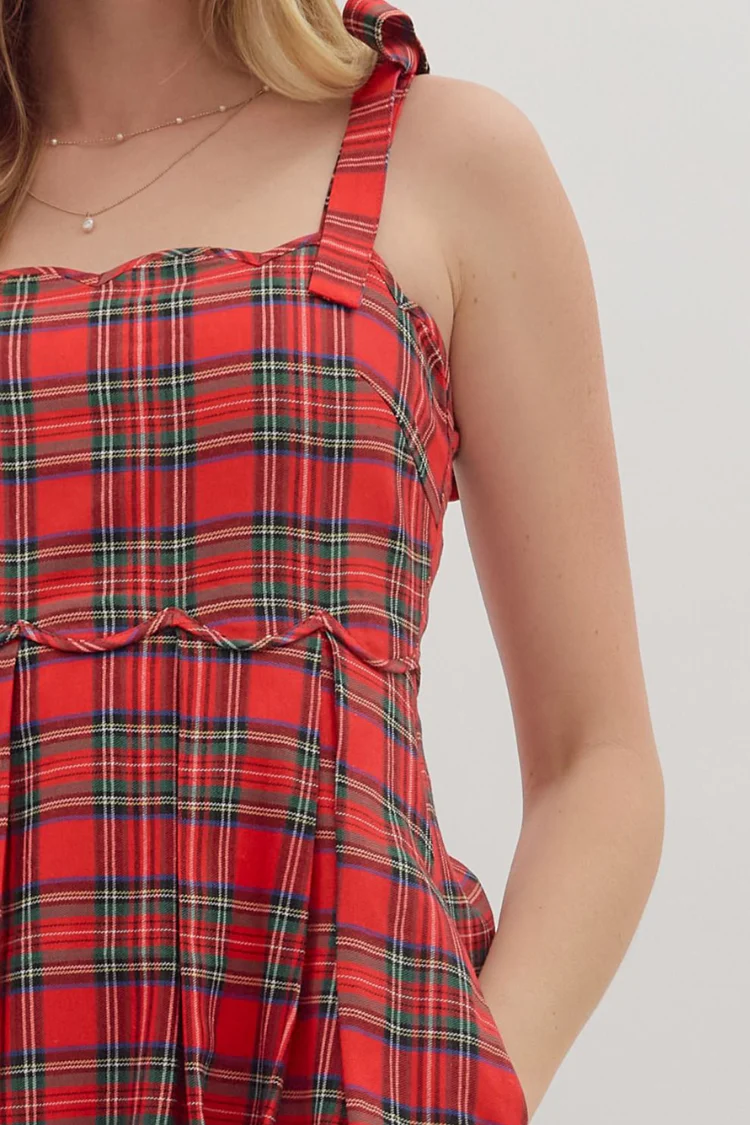 Eleanore Red Plaid Midi Dress