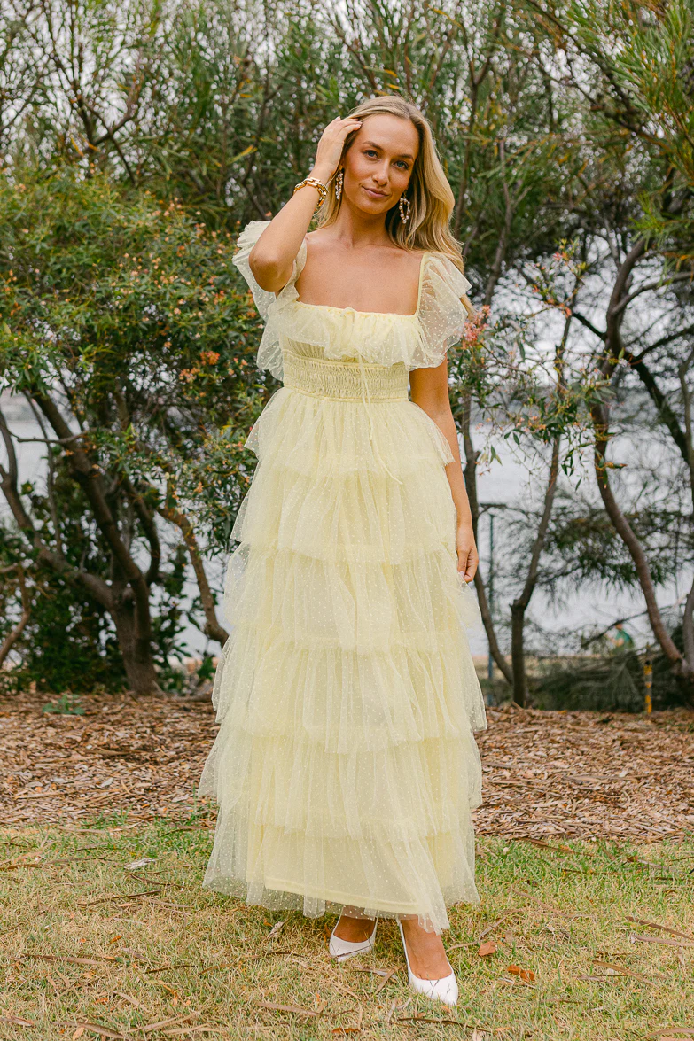 Valensole Swiss Dot Maxi Dress - Yellow