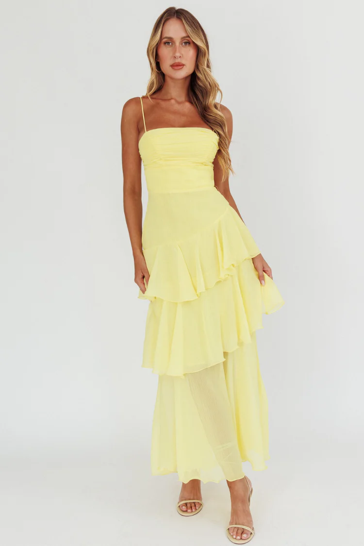 Parisian Summer Yellow Tiered Maxi Dress
