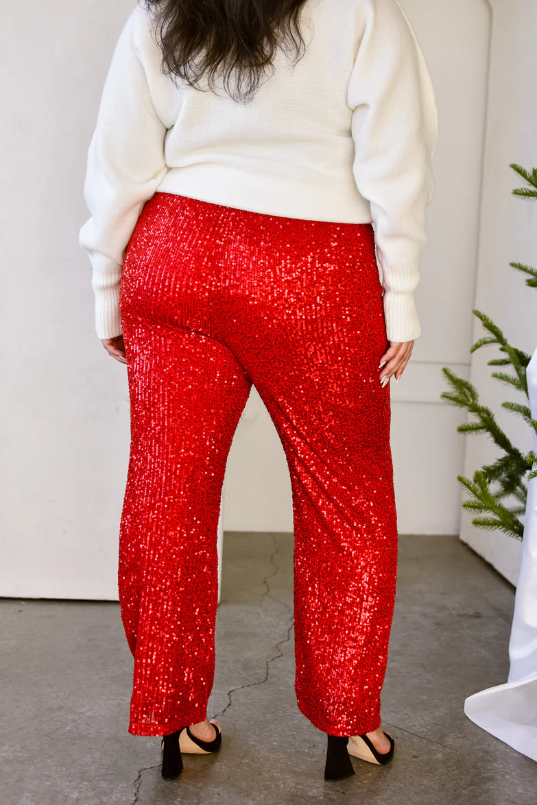 Dorit Red Sequin Flared Pants