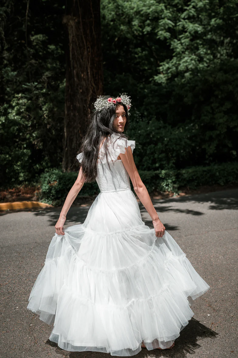 Fiori Tulle Tiered Maxi Dress - White