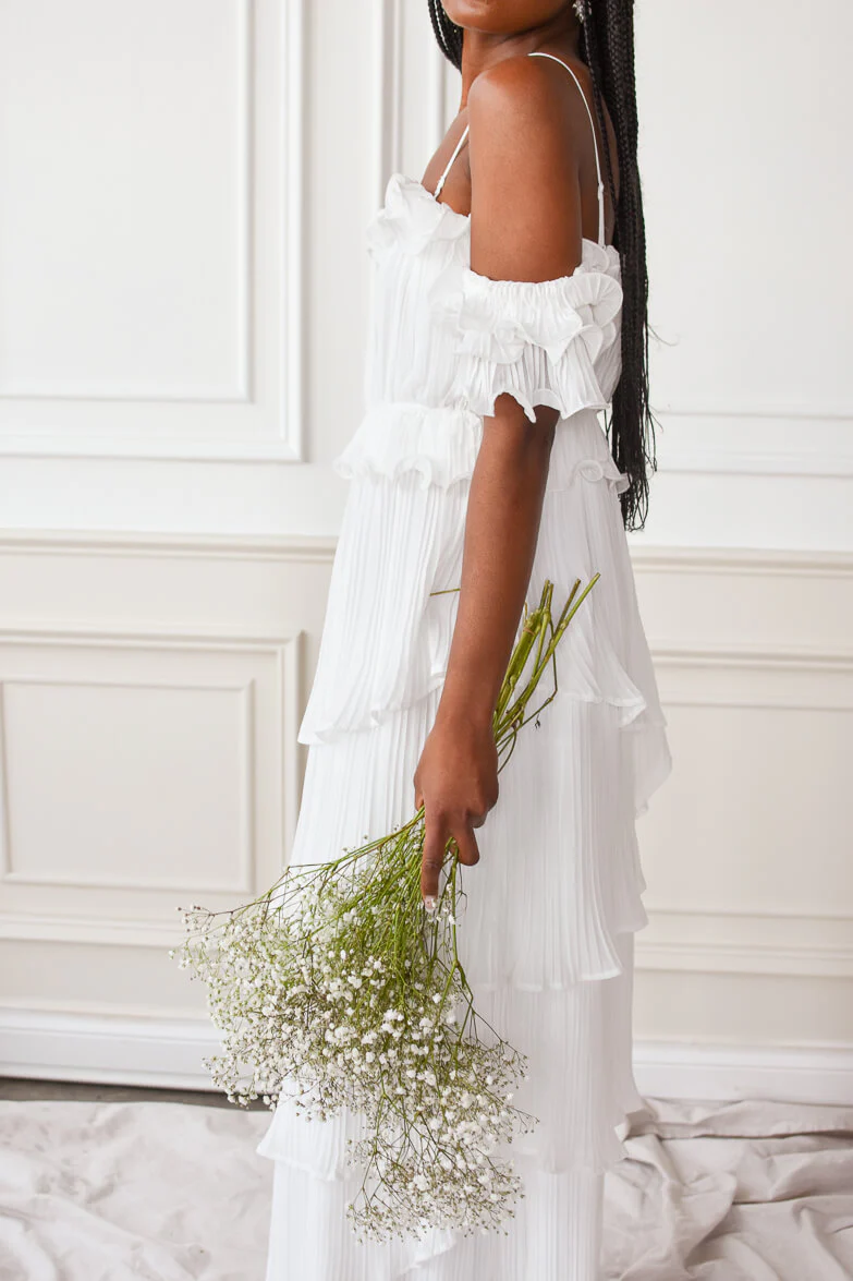 Matilde White Ruffle Detail Maxi Dress - FINAL SALE