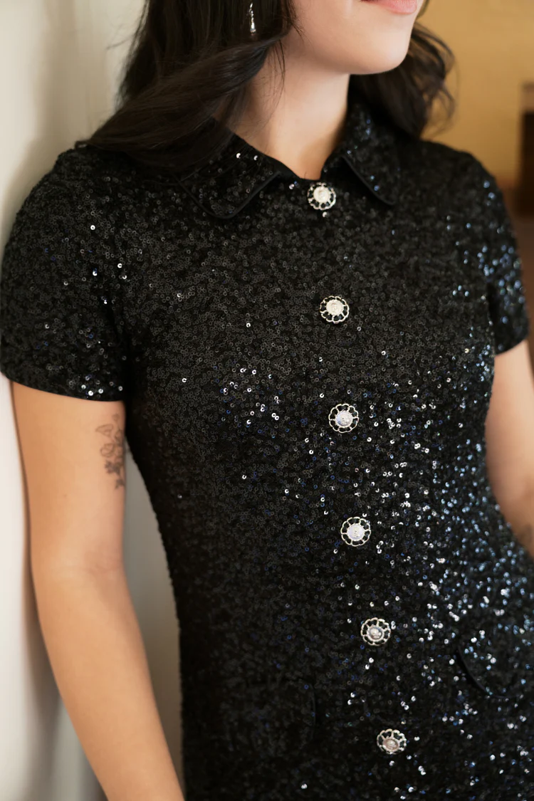 Gramercy Black Sequin Mini Shirtdress