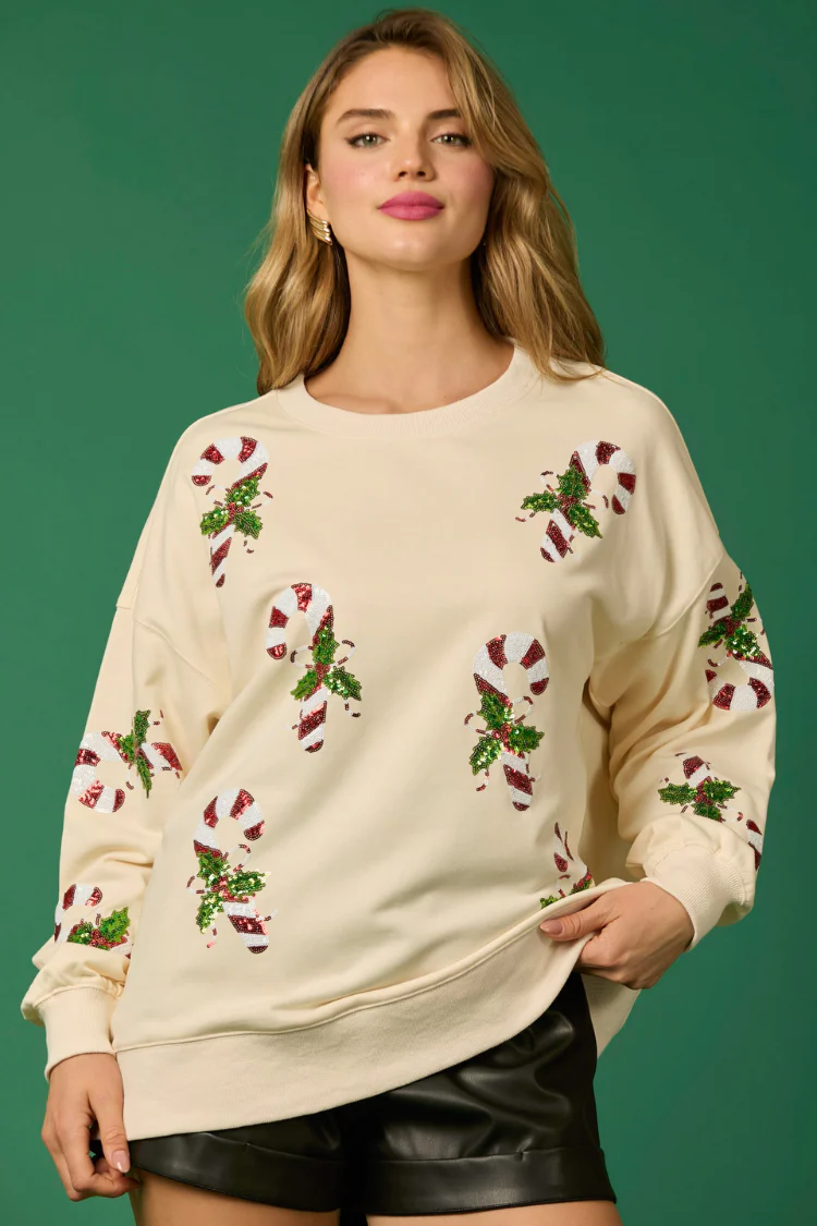 Candy Cane Wishes Sweater Sweater - Cream