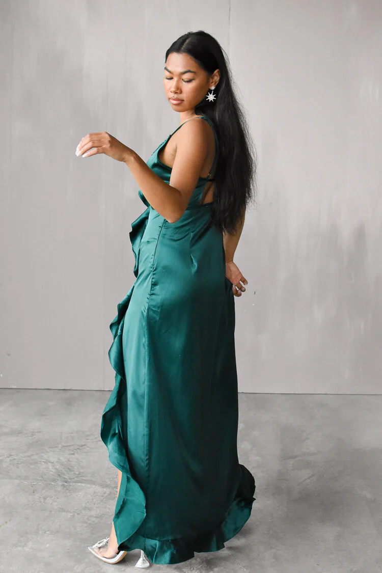 Eden Silk Ruffle Slit Maxi Dress