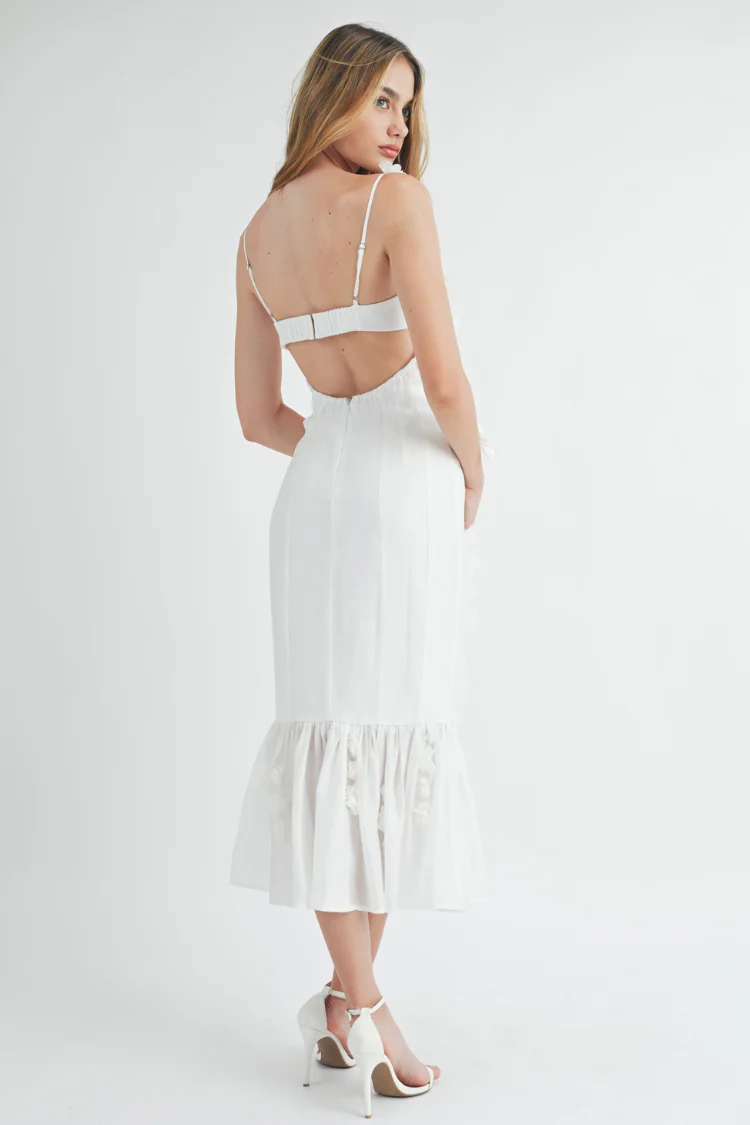 Camille 3D Floral Bustier Midi Dress - White