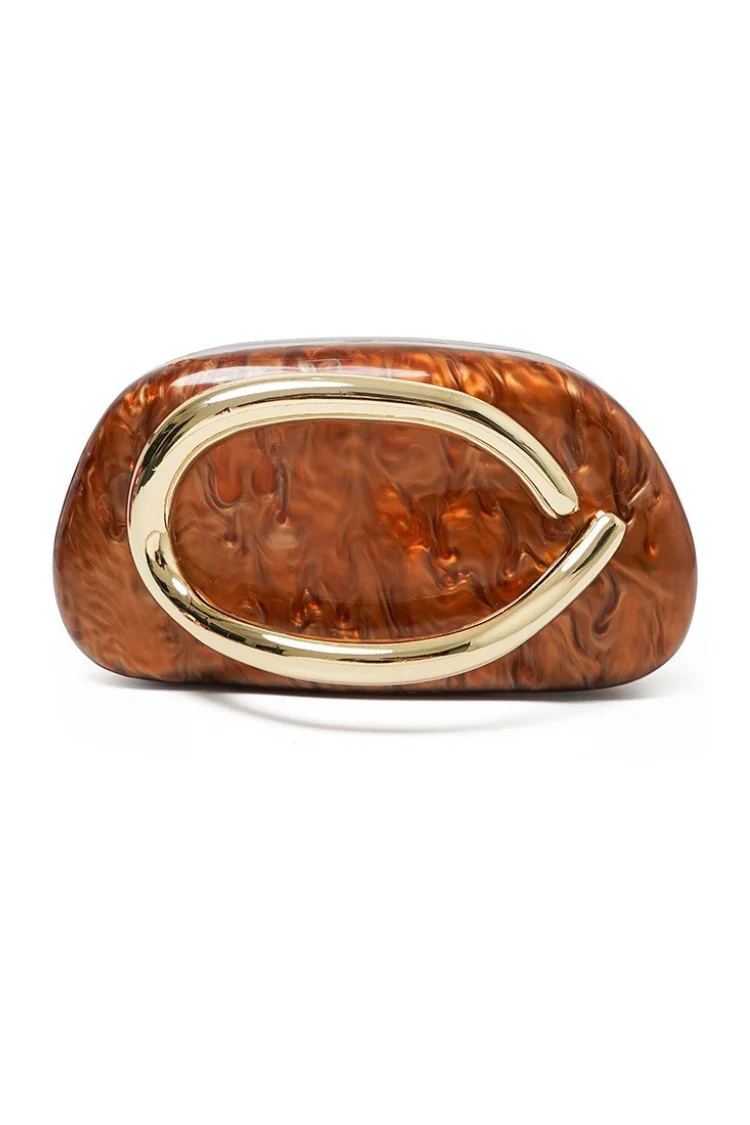 Elodie Acrylic Frame Clutch - Cognac
