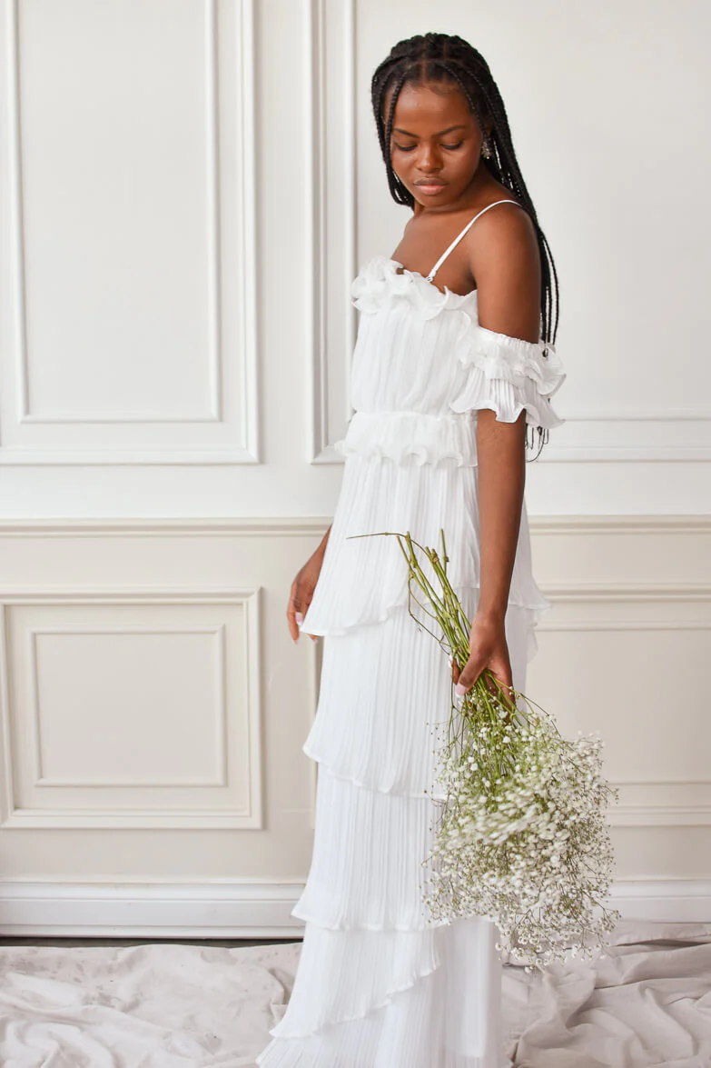 Matilde White Ruffle Detail Maxi Dress - FINAL SALE